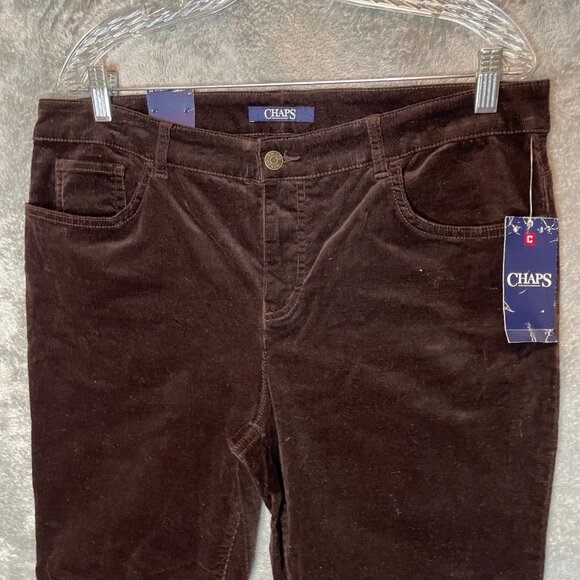 Chaps Women Classic Slimming Straight Leg Mid Rise Soft Velour Pants 14 Brown - Picture 3 of 13
